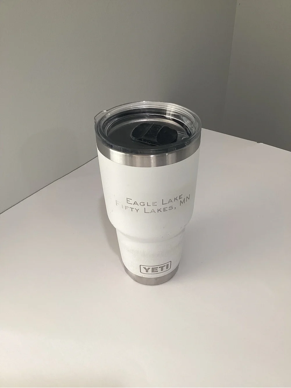 Yeti White Stainless Steel Travel Tumbler with Clear Lid